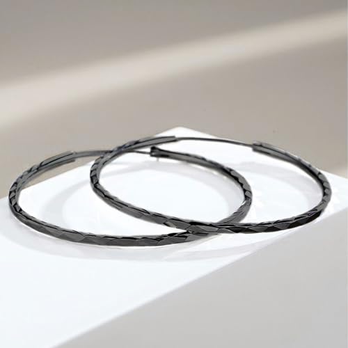 YFN Hoop Earrings Sterling Silver Polished Round Circle Endless Earrings Diameter 20,30,40,50,60,70,80mm - style: 60MM Black Hoop Earrings