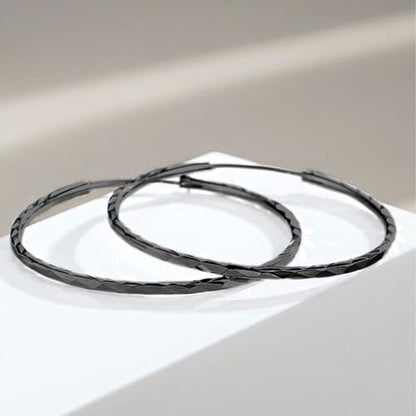 YFN Hoop Earrings Sterling Silver Polished Round Circle Endless Earrings Diameter 20,30,40,50,60,70,80mm - style: 50MM Black Hoop Earrings