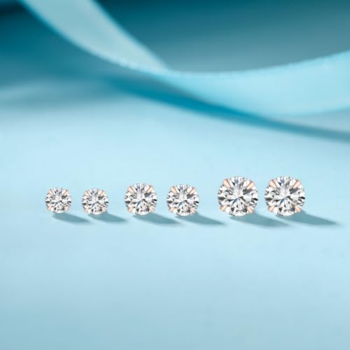 MASOP VOGU 3-5mm Sterling Silver Stud Earrings Set 14K White Gold Plated Hypoallergenic Tiny Round Cut CZ Cubic Zirconia Simulated Diamond Cartilage Studs for Women Men - color: Rose Gold Color