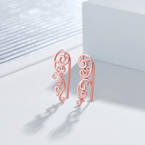 Ear Climbers Earrings for Women Sterling Silver Vintage Ear Crawler Earrings Jewelry Gifts for Women - style: Filigree-rose gold