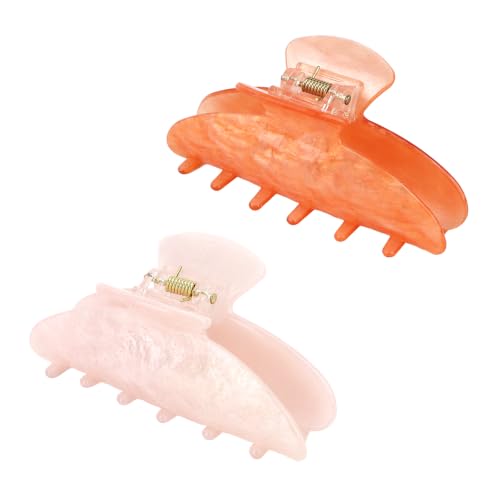 2Pcs Hair Claw Clips for Women Non-slip Hair Accessories Ideal Gift - color: Pink and Gradient Orange