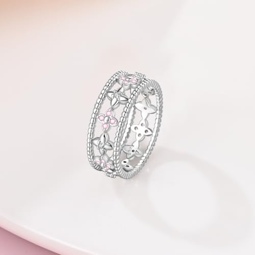 KUNSIR 925 Silver Cubic Zirconia Ring Size 7-9 Wedding Band Sterling Silver Eternity Ring Modern Style - style: Wide Band Sweetheart Ring