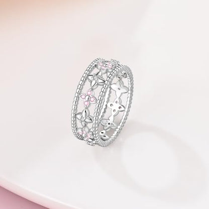 KUNSIR 925 Silver Cubic Zirconia Ring Size 7-9 Wedding Band Sterling Silver Eternity Ring Modern Style - style: Wide Band Sweetheart Ring