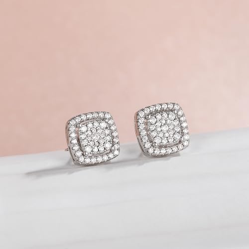 Silver Stud Earrings for Men Women 5A Cubic Zirconia Square Earrings Dainty Sterling Silver Post Hypoallergenic