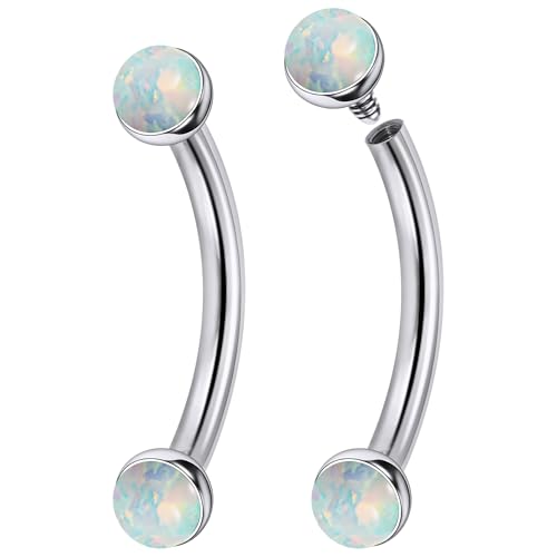 Jenxnjsjo F136 Titanium 16g 6/8/10mm Opal Eyebrow/Rook/Snug/Vertical-Labret/VCH/Snake-Eyes/Anti-Tragus/Christina/Daith/Belly-Button/Bridge/Hood/Surface Curved Barbell Piercing Jewelry for Women Men - color: White Opal, size: 6mm
