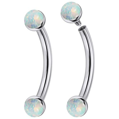 Jenxnjsjo F136 Titanium 16g 6/8/10mm Opal Eyebrow/Rook/Snug/Vertical-Labret/VCH/Snake-Eyes/Anti-Tragus/Christina/Daith/Belly-Button/Bridge/Hood/Surface Curved Barbell Piercing Jewelry for Women Men - color: White Opal, size: 10mm