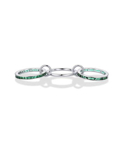PAVOI 14K Gold Plated Interlocking Ring for Women - Chunky Connected Bands Interlock Stackable Rings for Women - Trendy Cubic Zirconia Two Tone Interlocked Multi-Band Statement Jewelry - style: Chunky Bands & Green CZ - White Gold