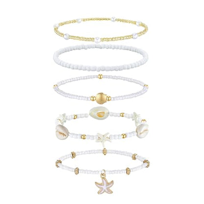 Cicy Bell Boho Ankle Bracelets Set for Women Beach Jewelry Bead Anklets | Hawaiian Shell Starfish Charm,Adjustable,Waterproof Non Tarnish,Summer Vacation Foot Jewelry - color: Gold
