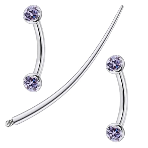 F136 Titanium 16g 6/8/10mm Eyebrow/Rook/Snug/Vertical-Labret/VCH/Snake-Eyes/Anti-Tragus/Christina/Daith/Belly-Button/Bridge/Hood/Surface Curved Barbell Piercing Jewelry for Women Men - color: Purple, size: 8 mm (5/16 in)