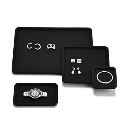 Microfiber Jewelry Trays Stackable Ring Earring Bracelet Necklace Bangle Watch Display Tray Drawer Organizer 7.08 * 3.93 * 0.59inch (Black - color: Black, size: 18*10cm Tray