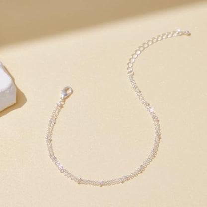 Gold/Sterling Silver Anklet Bracelets for Women Waterproof, Non Tarnish 925 Sterling Sliver Plated Heart Evileye Butterfly Charm, Dainty Summer Beach Anklets for Women, Beach Vacation Bikini Outfits for Her Mom - style: Contemporary