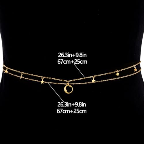 Tgirls Gold Waist Chain for Women Rhinestone Layered Belly Chains Beads Body Chain Heart-Shaped Beach Body Jewelry for Summer - style: Star 2