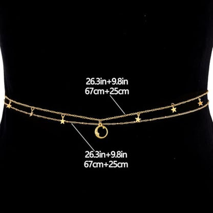 Tgirls Gold Waist Chain for Women Rhinestone Layered Belly Chains Beads Body Chain Heart-Shaped Beach Body Jewelry for Summer - style: Star 2