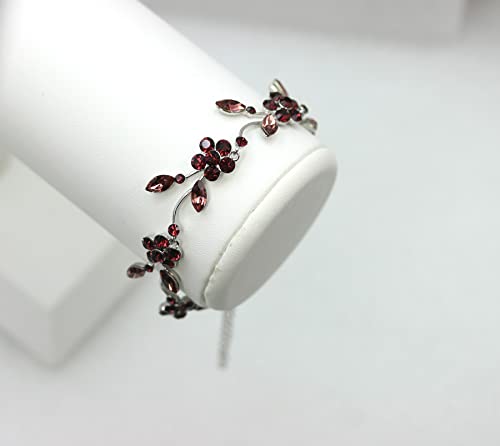 Faship Gorgeous Rhinestone Crystal Floral Necklace Earrings Set - color: Burgundy / Matching Bracelet