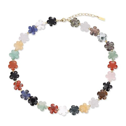 COAI Chunky Colorful Necklace for Women, Summer Beach Jewelry Crystal Flower Necklace for Women, Multi-Gemstones Sodalite Red Jasper Chunky Choker - style: Colorful Beaded Necklace