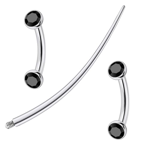 F136 Titanium 16g 6/8/10mm Eyebrow/Rook/Snug/Vertical-Labret/VCH/Snake-Eyes/Anti-Tragus/Christina/Daith/Belly-Button/Bridge/Hood/Surface Curved Barbell Piercing Jewelry for Women Men - color: Black, size: 6 mm (1/4 in)