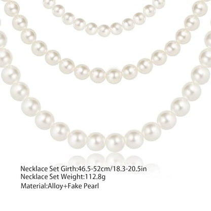 Chunky Pearl Choker Necklace - Stackable Statement Wedding Party Jewelry Gift - size: set