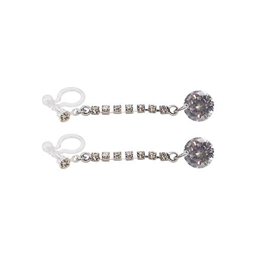 Drop Cubic Zirconia Invisible Clip On Earrings for Women Not Pierced Gold Teardrop Sqaure CZ Crystal Dangle Gold Silver Comfortable Clip On Earrings Bridal Wedding Prom - color: Round Silver