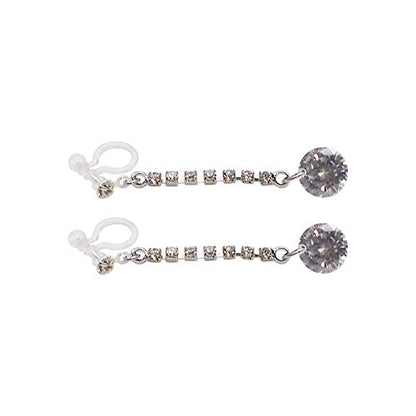 Drop Cubic Zirconia Invisible Clip On Earrings for Women Not Pierced Gold Teardrop Sqaure CZ Crystal Dangle Gold Silver Comfortable Clip On Earrings Bridal Wedding Prom - color: Round Silver