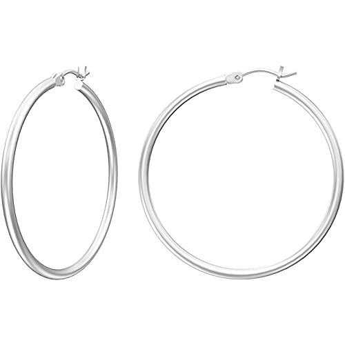Gacimy Gold Hoop Earrings for Women 14K Real Gold Plated Hoops with 925 Sterling Silver Post - color: Silver, size: 40mm