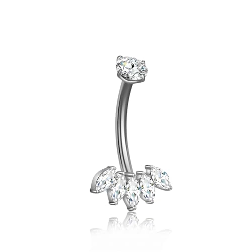 XUU Titanium Belly Button Rings 14G, Implant-Grade Navel Piercing, Luxury CZ Shape with Flower Butterfly, Hypoallergenic Curved Barbell Jewelry for Women, Gold or Silver - style: Crown-Silver
