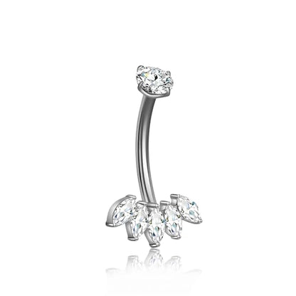 XUU Titanium Belly Button Rings 14G, Implant-Grade Navel Piercing, Luxury CZ Shape with Flower Butterfly, Hypoallergenic Curved Barbell Jewelry for Women, Gold or Silver - style: Crown-Silver