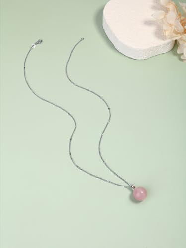 Jovivi Amethyst Obsidian Healing Crystals Ball Necklace for Women Men | 14mm Natural Stone Round Ball Bead Necklace Handmade Gemstone Pendant Protection Crystals Birthstone Jewelry - color: Rose Quartz