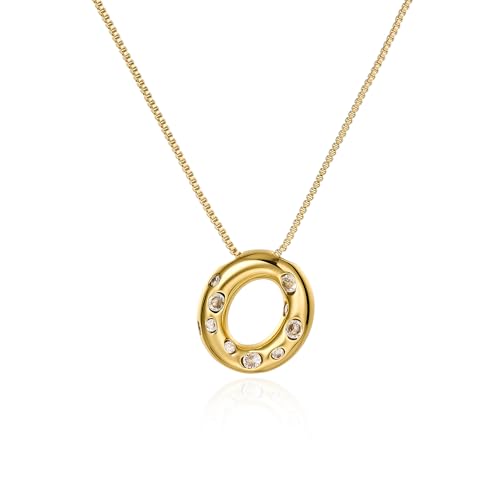 Cicy Bell Initial Necklace for Women 14k Gold Plated | Cubic Zirconia, Trendy, Personalized, Dainty Letter Pendant - color: O-Gold
