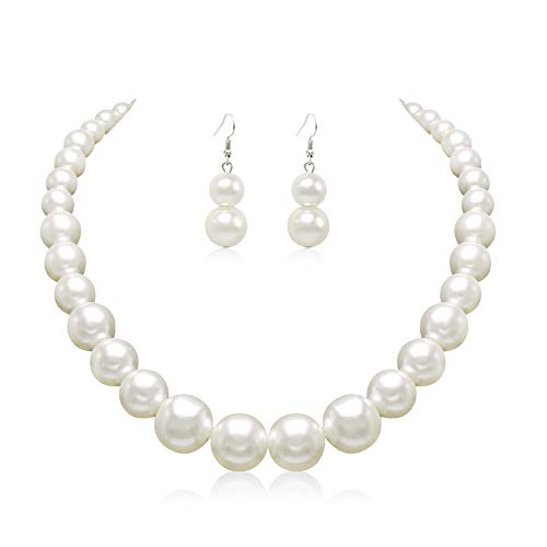 Cryshimmer Pearl Choker Necklace for Women Faux Pearl Beads Strand Necklace Earring Set Costume Jewelry,Gift for Wife Mother - color: Cream White