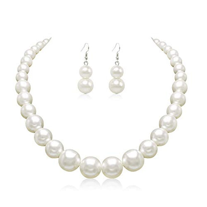 Cryshimmer Pearl Choker Necklace for Women Faux Pearl Beads Strand Necklace Earring Set Costume Jewelry,Gift for Wife Mother - color: Cream White