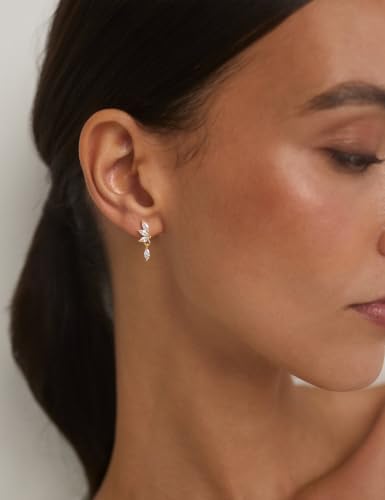 Freekiss Cartilage Flat Back Earrings Hypoallergenic for Sensitive Ears | 14K Gold / Sterling Silver Plated Climbers Earrings for Women Dainty Cz Stud Earring 20G Conch Tragus Helix Piercing Jewelry - color: 4CZ Marquise-GD