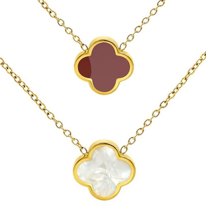 Four Leaf Clover Necklace 18K Gold Plated Necklaces for Women Lucky Flower Pendant Adjustable Link Chain Stainless Steel Dainty Trendy Simple Jewelry Gifts for Women - color: 1G-Single Red+White