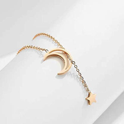Long Moon and Star Neclace for Women 14K Gold Plated Crescent Moon Star Pendant Choker Lariat Necklaces for Womens Girls - color: gold