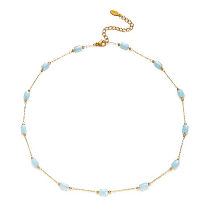 RINHOO Dainty Beaded Necklace for Women 18K Gold Plated Stainless Steel Colorful Blue Pink Choker Boho Choker Necklace Jewelry Gift for Women - color: Style 1-Blue