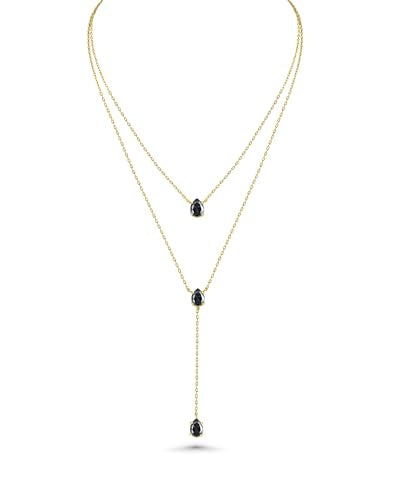 SNGIA Long 18K Gold Plated Blue Green Red Layered Pendant Necklace For Women (Emerald, Ruby, Seafoam, Sky, Sapphire, Pink), Dainty Birthstone Necklace, Statement Necklace Jewelry Gifts. - style: Noir