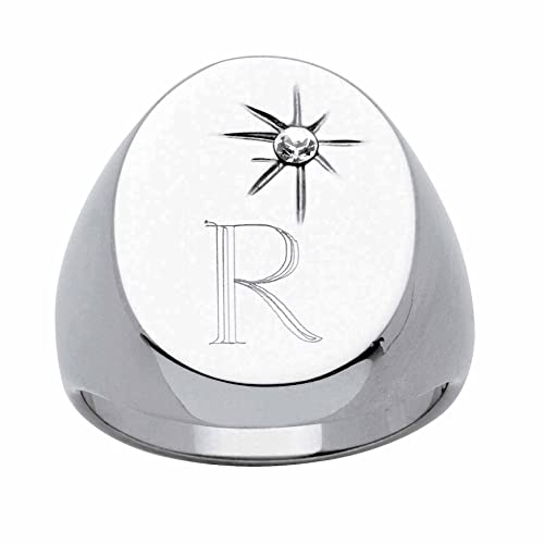 PalmBeach Men's Black Ruthenium Plated Cubic Zirconia Oval Engraved Initial Signet Ring Sizes 7-16 Size 15