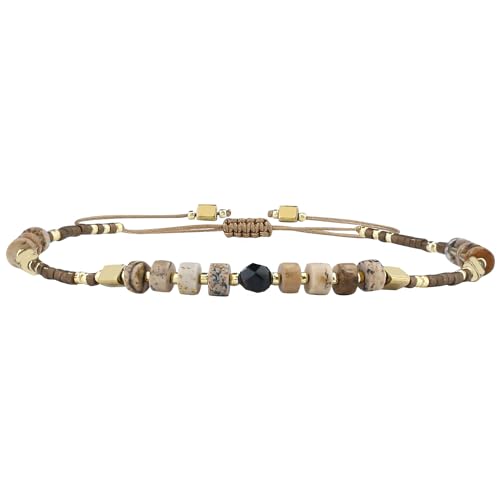 KELITCH Crystal Agate Friendship Bracelet Handmade Seed Beads Adjustable Bracelets for Women - color: Brown