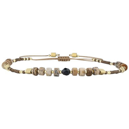 KELITCH Crystal Agate Friendship Bracelet Handmade Seed Beads Adjustable Bracelets for Women - color: Brown