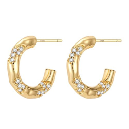 Dainty Gold Huggie Hoop Earrings for Women - 18K Gold Plated Cubic Zirconia Lightweight Mini Double Hoops Earrings for Everyday Wear - style: Small Hoops Earrings Gold