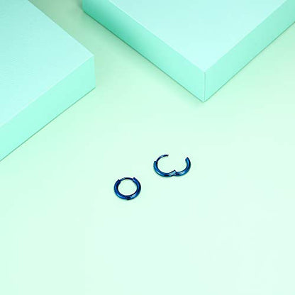 316L Surgical Stainless Steel Huggie Hoop Earrings 6mm 8mm 10mm 11mm 12mm 14mm Hypoallergenic Earrings Hoop Cartilage Helix Lobes Hinged Sleeper Earrings For Men Women - style: A06:6mm Blue(THK 2.0mm)