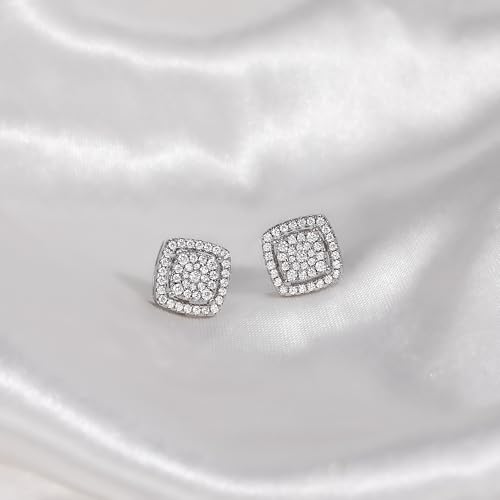 Silver Stud Earrings for Men Women 5A Cubic Zirconia Square Earrings Dainty Sterling Silver Post Hypoallergenic