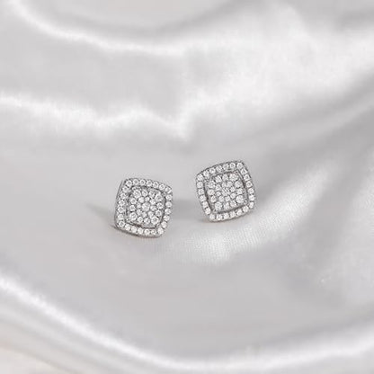 Silver Stud Earrings for Men Women 5A Cubic Zirconia Square Earrings Dainty Sterling Silver Post Hypoallergenic