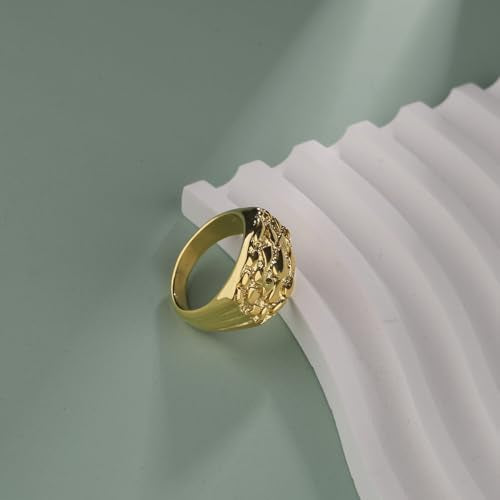 18K Gold Plated Chunky Nugget Rings for Women Stainless Steel Ring Gift Box - color: Gold