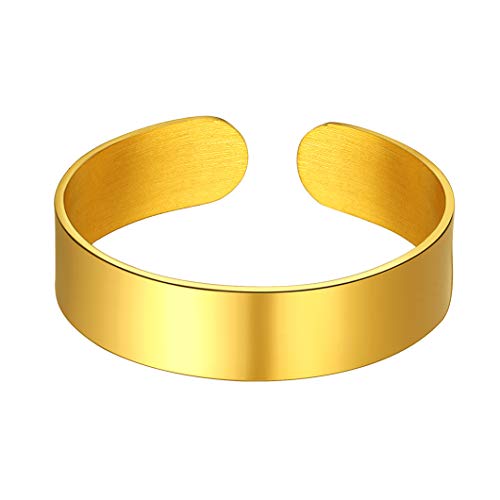 Stainless Steel Open Band Ring for Men Women 18K Gold/Black Plated Brush/Smooth Surface Rings Set Minimalist Jewelry(with Gift Box) - color: 05-Gold 5mm Smooth Surface