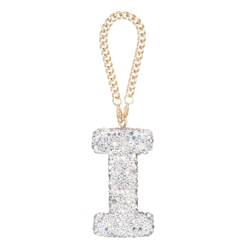 MECCANIXITY Bling Car Letter Charm, Initial I Letter Interior Car Rear View Mirror Decoration Hanging Crystal Ornaments for Women Bags Water Cup DIY Craft, Silver - style: Letter I
