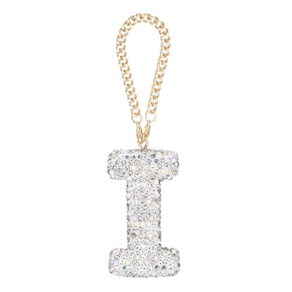 MECCANIXITY Bling Car Letter Charm, Initial I Letter Interior Car Rear View Mirror Decoration Hanging Crystal Ornaments for Women Bags Water Cup DIY Craft, Silver - style: Letter I