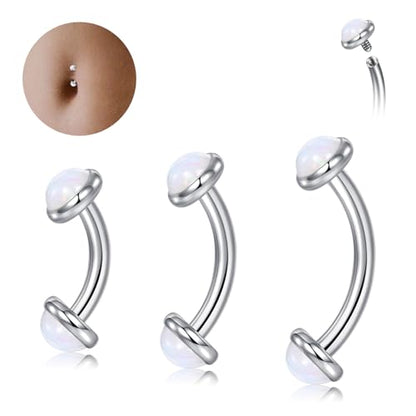 MODRSA Gold Belly Button Ring Dangle Belly Rings Silver Pink Dangling Dangly Belly Button Piercing Hypoallergenic Surgical Steel Opal Butterfly Navel Rings for Women Cute Dainty Navel Jewelry - color: D2- Mix 3 length opal - silver