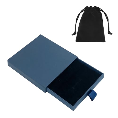 Small Jewelry Gift Box and Velvet Bag, Necklace Bracelet Earring Cardboard Organizer Square Jewellery Gift Box Pendent Storage Case for Birthday Xmas Christmas Wrapping (Blue) - color: Blue