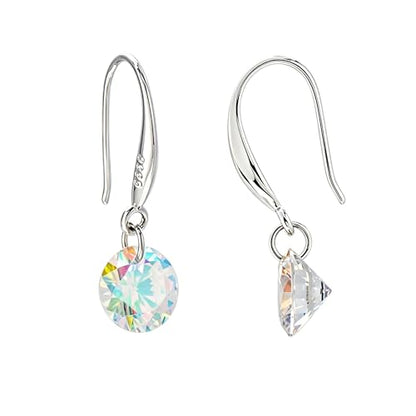 8 MM Cubic Zirconia Bare Diamond Cut Crystal Dangle Earrings for Women - color: Rainbow