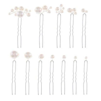 12 Pieces Bridal Wedding Hair Pins Handmade Pearl Bridal Hair Accessories for Brides Women Girls Silver - color: Silver